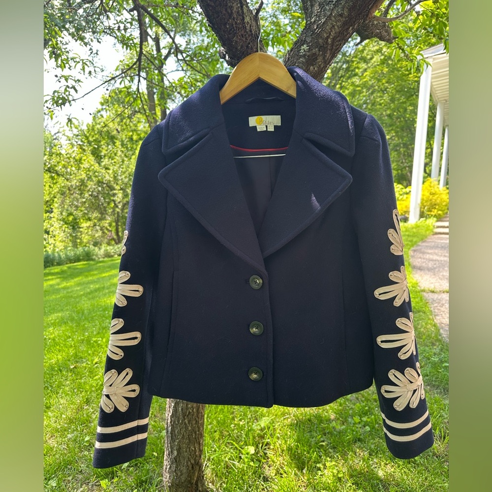 Boden Navy With Embroidered Sleeves Jacket